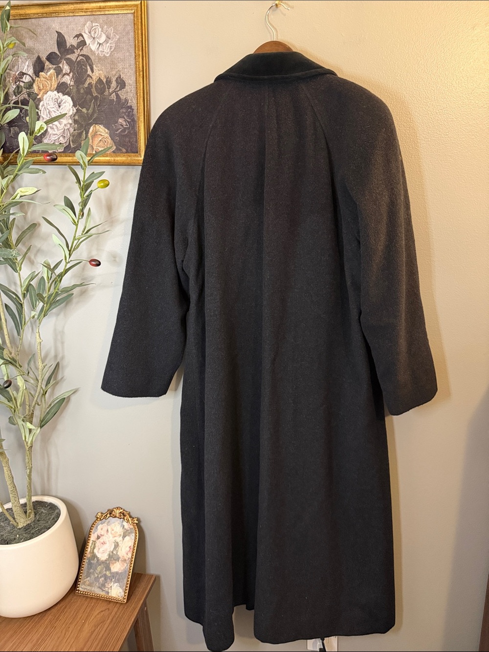 Anne Klein II Black Wool Angora Long Military Coat Double Breasted Size 8 - Picture 9 of 9
